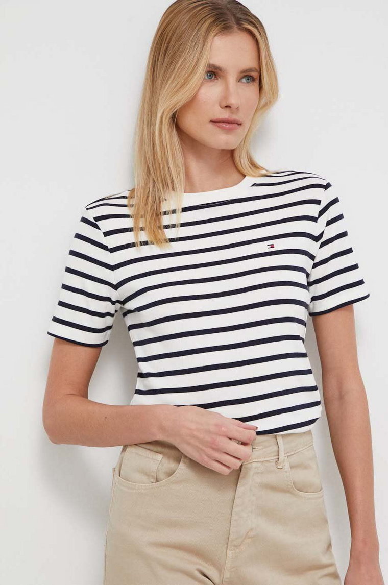 Tommy Hilfiger t-shirt bawełniany damski kolor beżowy