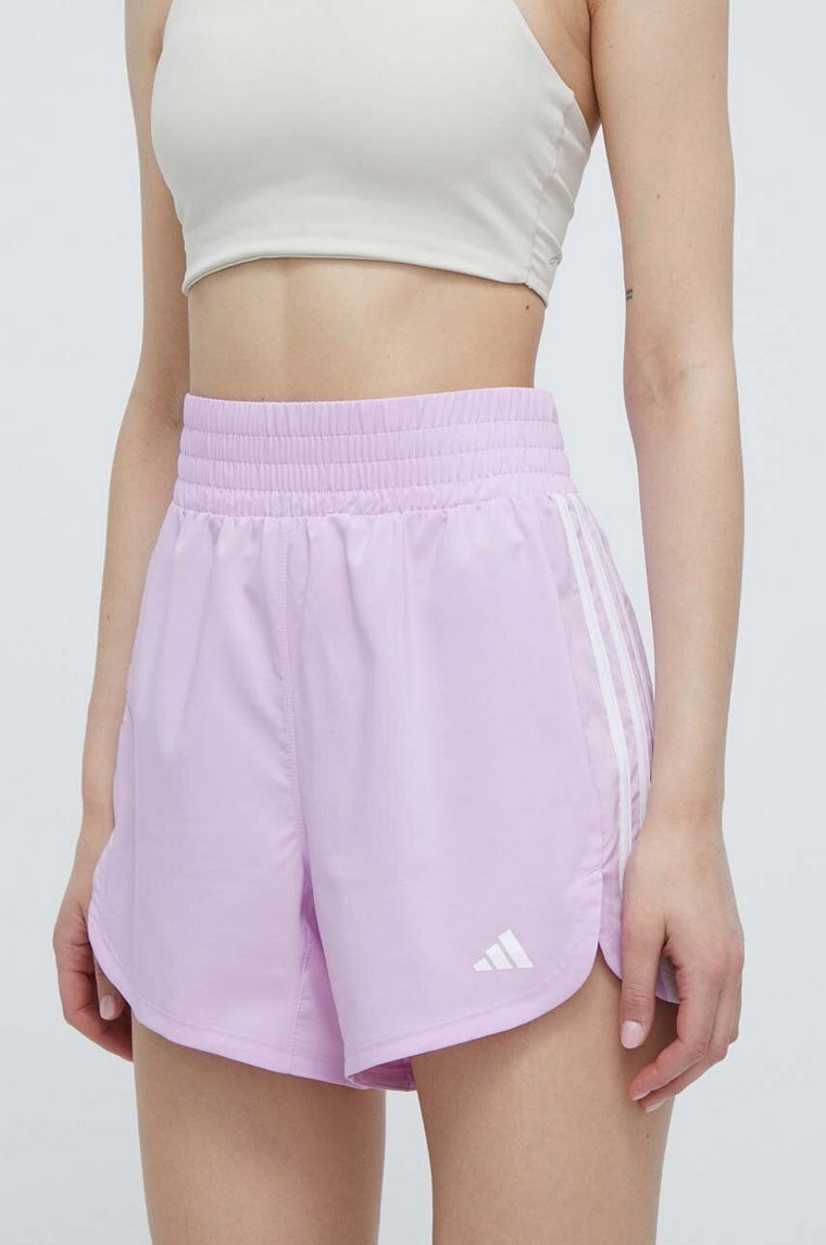 adidas Performance szorty treningowe Pacer kolor fioletowy z aplikacją high waist IS1665