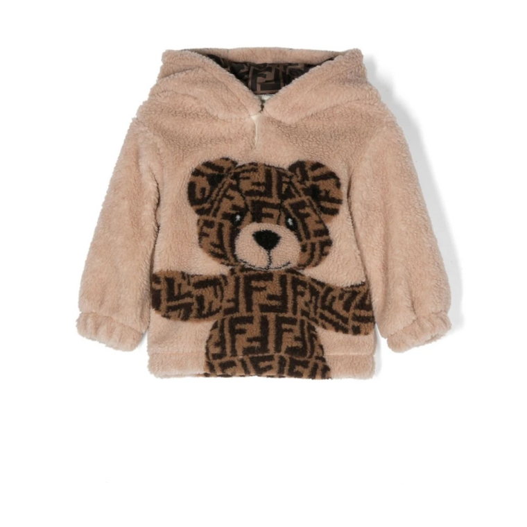 Sweter dla niemowląt z kapturem i logo misia Fendi