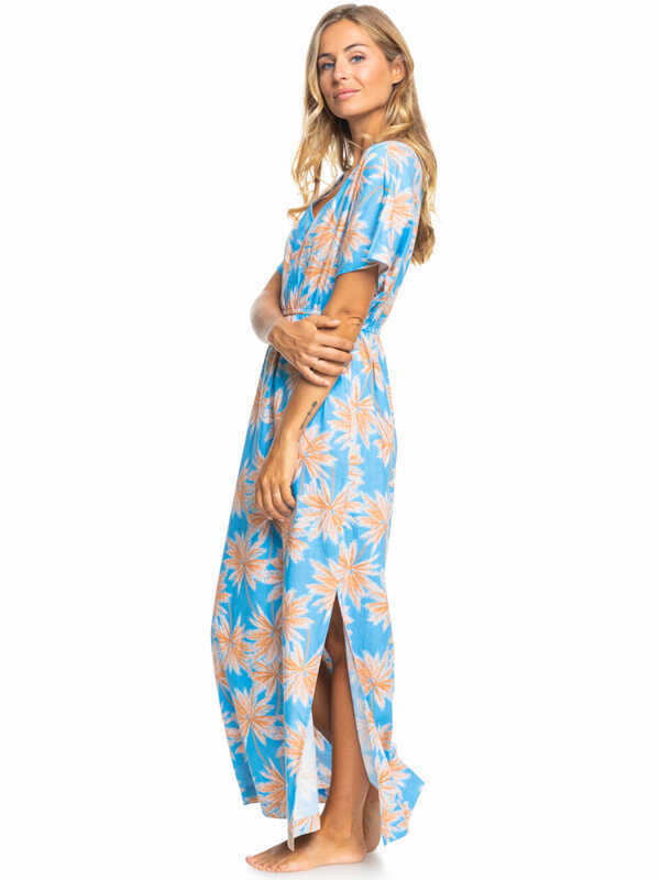 Roxy DYNAMITE GIRL AGAIN AZURE BLUE PALM ISLAND luxury ball suknia długa - M