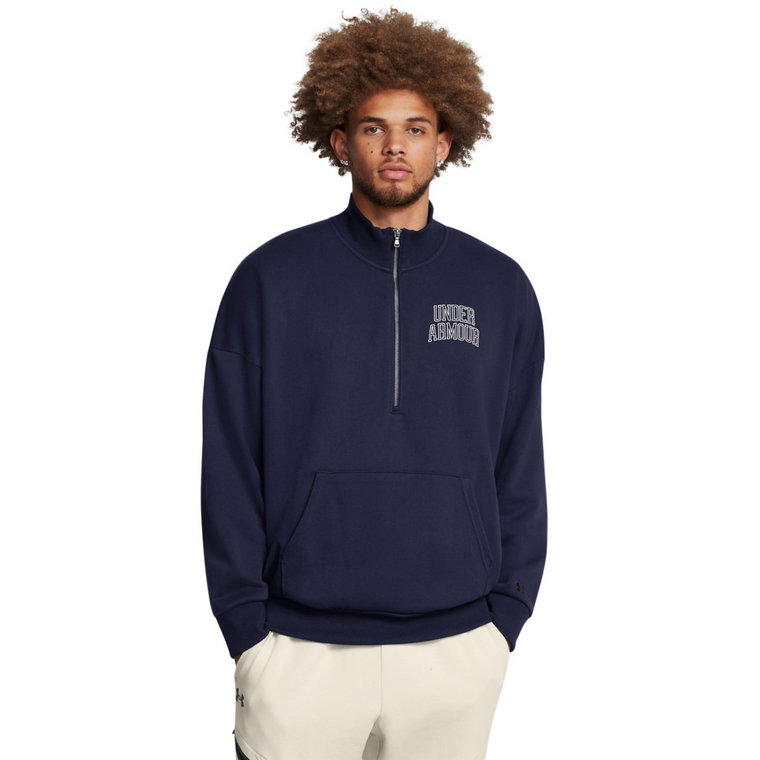 Męska bluza dresowa nierozpinana bez kaptura Under Armour UA Icon Hwt Terry Os 1/2 Zip - granatowa