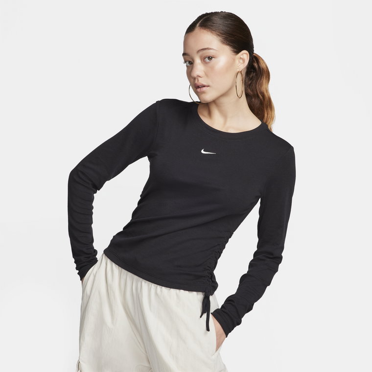 Damska prążkowana koszulka o średniej długości z długim rękawem Nike Sportswear Essential - Biel