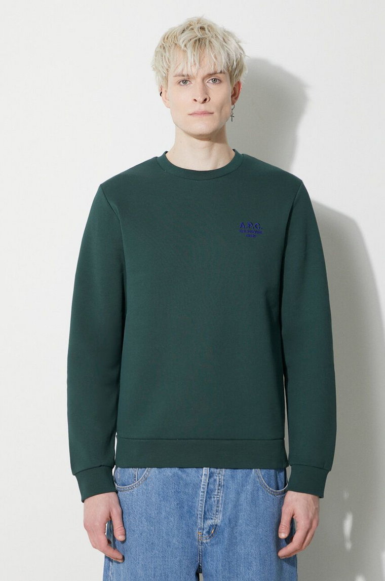 A.P.C. bluza bawełniana Sweat Rider męska kolor zielony gładka COGVG.H27699.KAG