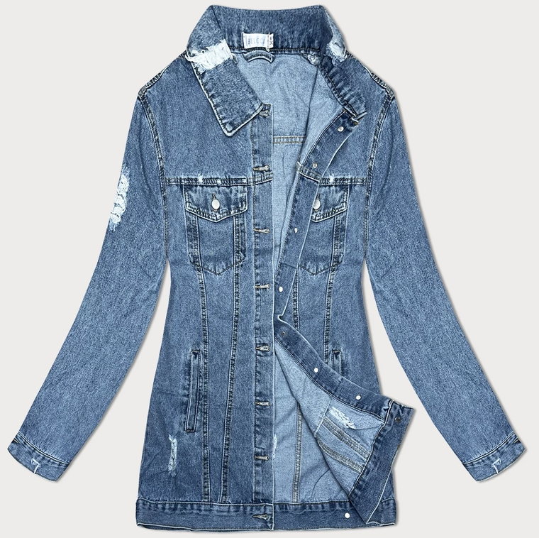 Luźna kurtka jeansowa z przetarciami niebieska (T2850)