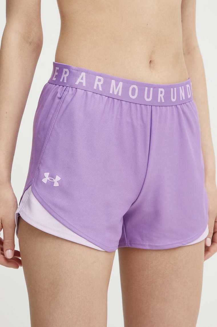 Under Armour szorty treningowe Play Up 3.0 kolor fioletowy z nadrukiem medium waist