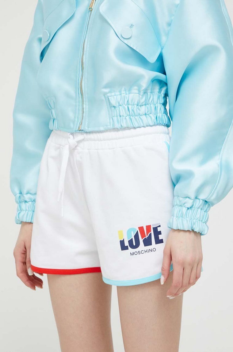 Love Moschino szorty damskie kolor biały z nadrukiem high waist