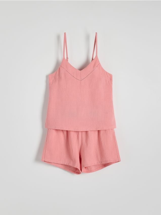 Reserved - Dwuczęściowa piżama z muślinu - różowy