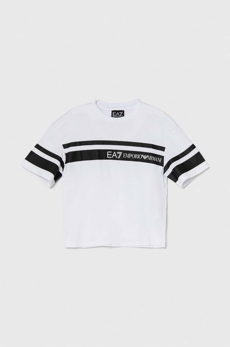 EA7 Emporio Armani t-shirt bawełniany dziecięcy kolor biały z nadrukiem