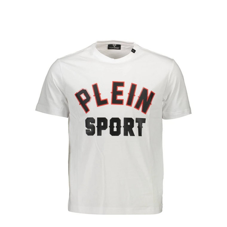 Biała Bawełniana Koszulka z Kontrastowymi Szczegółami Plein Sport
