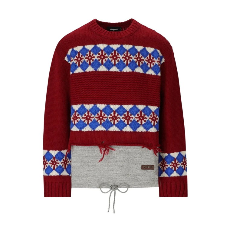 Czerwony Sweter z Wzorem Canadian Jacquard Dsquared2