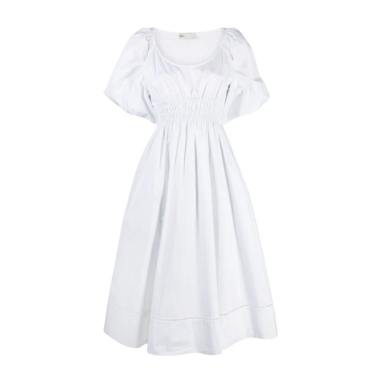 Biała Plisowana Sukienka Midi Tory Burch