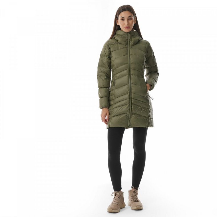 Damski płaszcz puchowy pikowany Columbia Pike Lake II Long Puffer Jacket - oliwkowy