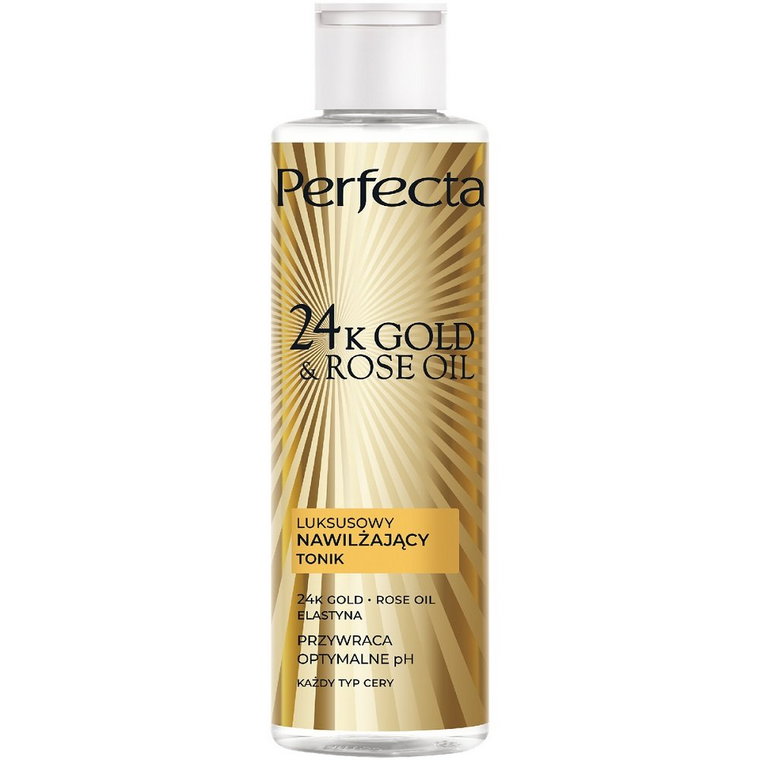 Perfecta, 24K Gold & Rose Oil luksusowy nawilżający tonik do twarzy 200ml