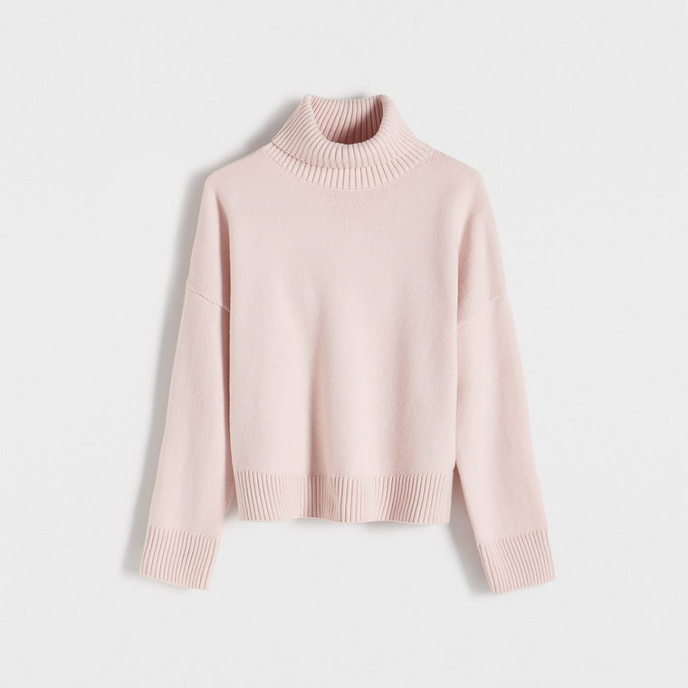 Reserved - Sweter z golfem - różowy