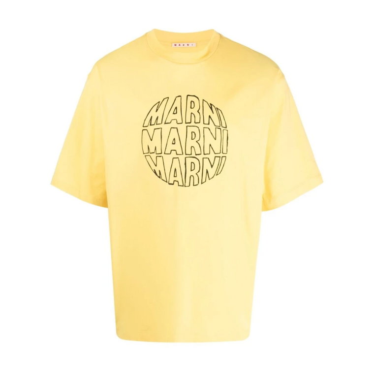 Koszulka z Logo z Bawełny w Kolorze Masła Marni