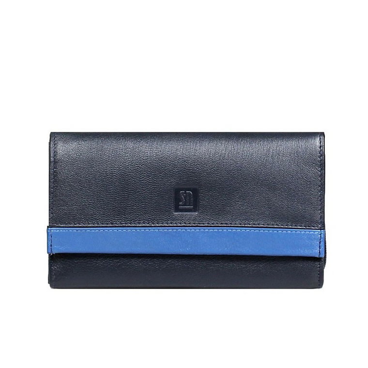 portfel skórzany czarny z niebieskim detalem