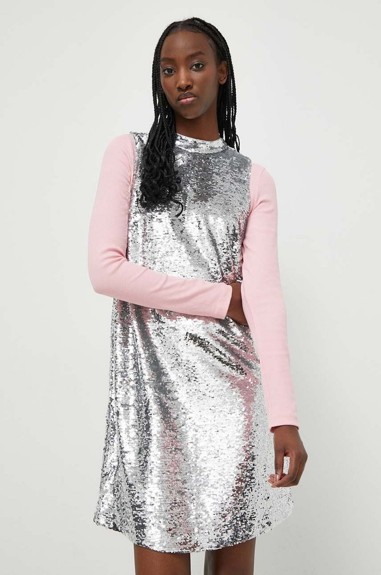 Superdry sukienka kolor srebrny mini prosta