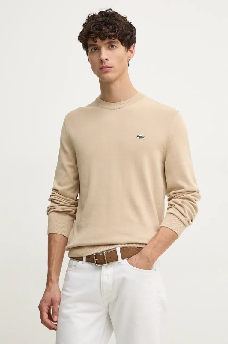 Lacoste sweter bawełniany kolor beżowy lekki