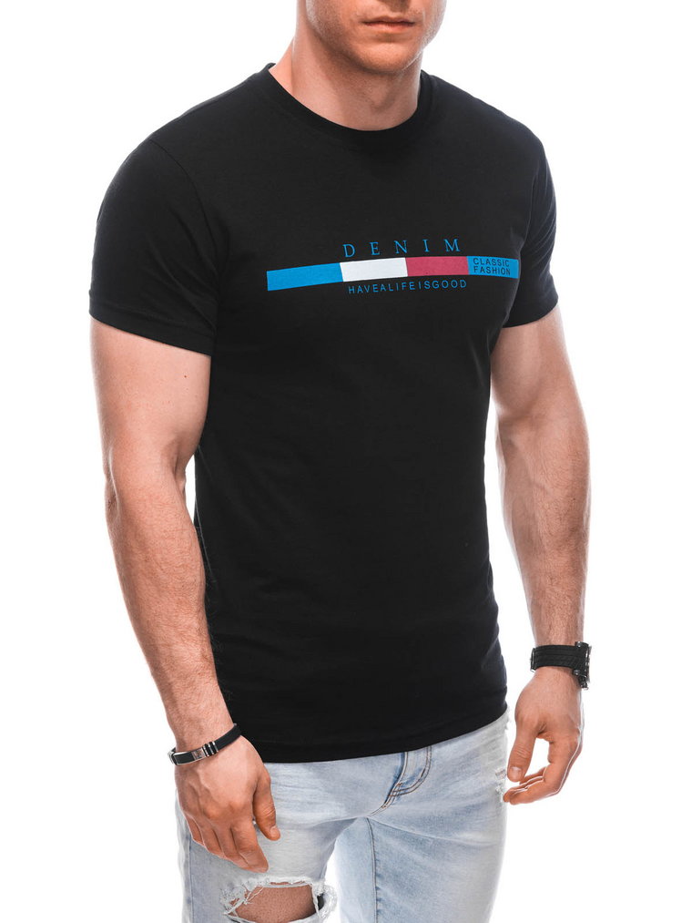 T-shirt męski z nadrukiem S1919 - czarny