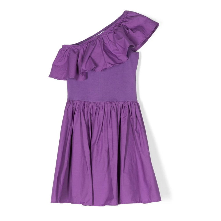 Fioletowa Sukienka z Bawełny Zmarszczonymi Szczegółami Molo