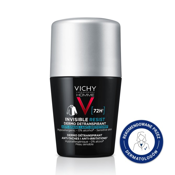 VICHY HOMME INVISIBLE RESIST [72h] Antyperspirant Roll-On Przeciw Śladom - 50ml