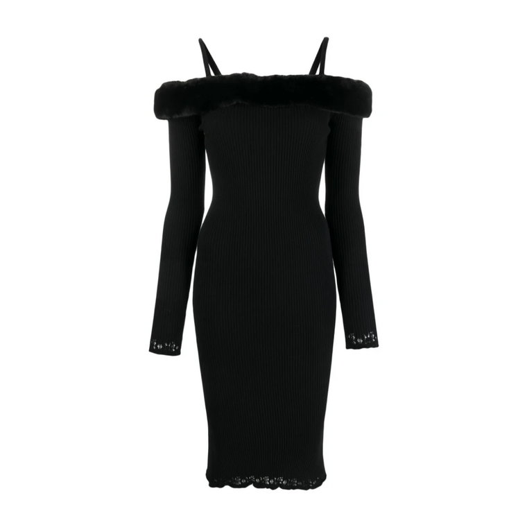 Czarna Sukienka Midi z Odkrytymi Ramionami Blumarine
