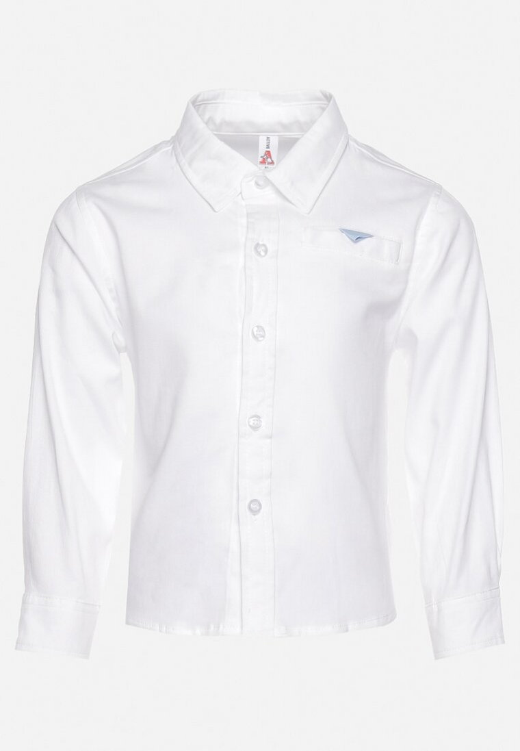Biała Koszula Slim z Bawełny Zapinana na Guziki Lospia