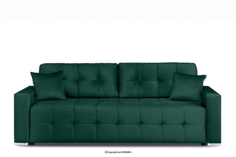 Sofa 3 osobowa rozkładana glamour pikowana ciemnozielona BASIM Konsimo