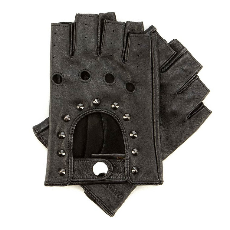 Damskie rękawiczki skórzane bez palców z perforacją czarne