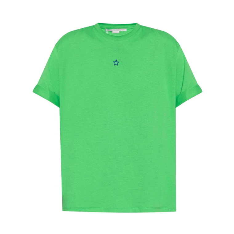 Zielony T-shirt z organicznej bawełny z haftem w gwiazdki Stella McCartney