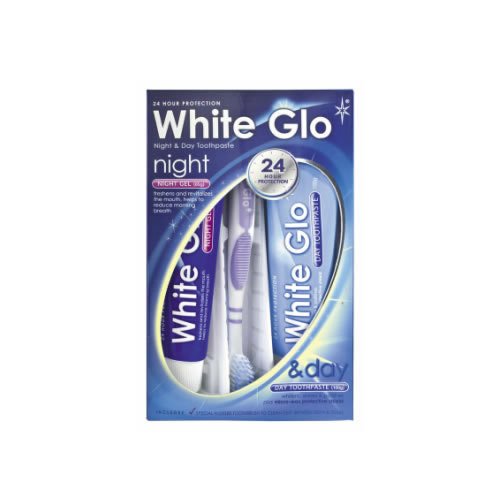 White Glo, Night & Day Whitening Toothpaste, pasta do zębów 65 ml + żel na noc 65 ml + szczoteczka do zębów