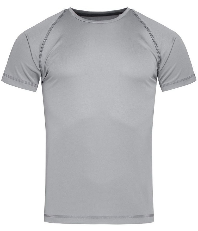 Koszulka T-shirt, Szara, Sportowa, ACTIVE-DRY Poliester, Raglanowe Rękawy, Popielata