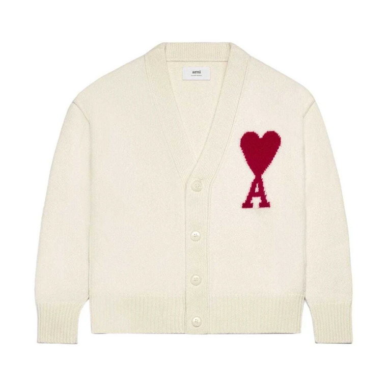 Kremowy wełniany sweter z logo Ami Paris