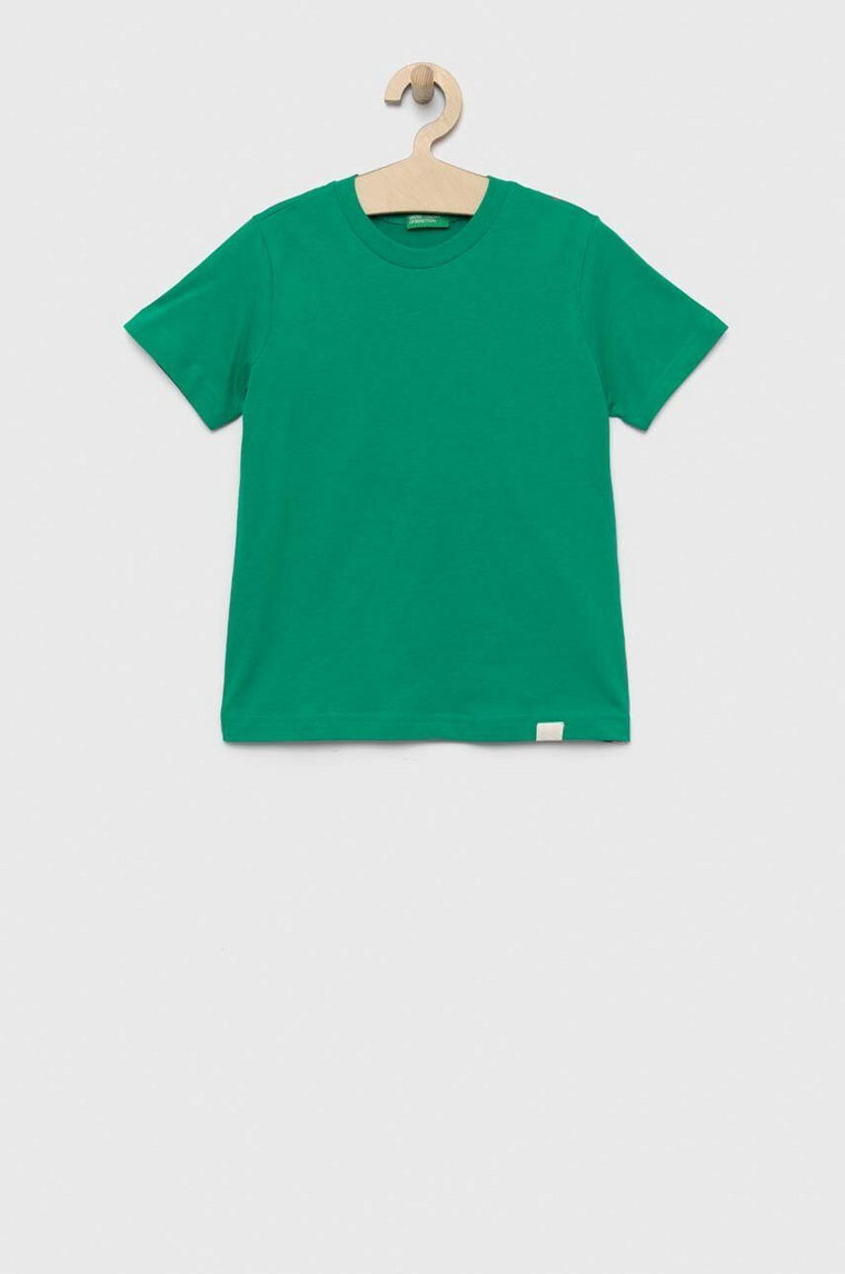 United Colors of Benetton t-shirt bawełniany dziecięcy kolor zielony gładki