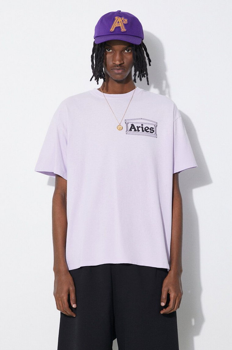 Aries t-shirt bawełniany Sunbleached Temple SS Tee męski kolor fioletowy z nadrukiem SUAR60030X