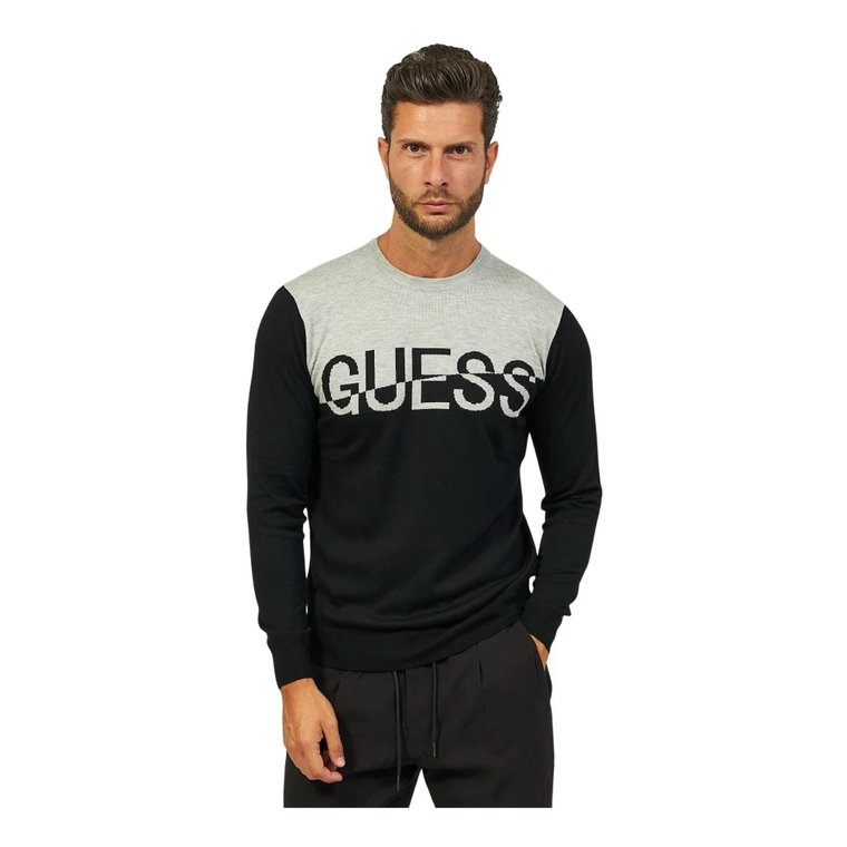 Czarny Sweter Męski z Logo Guess