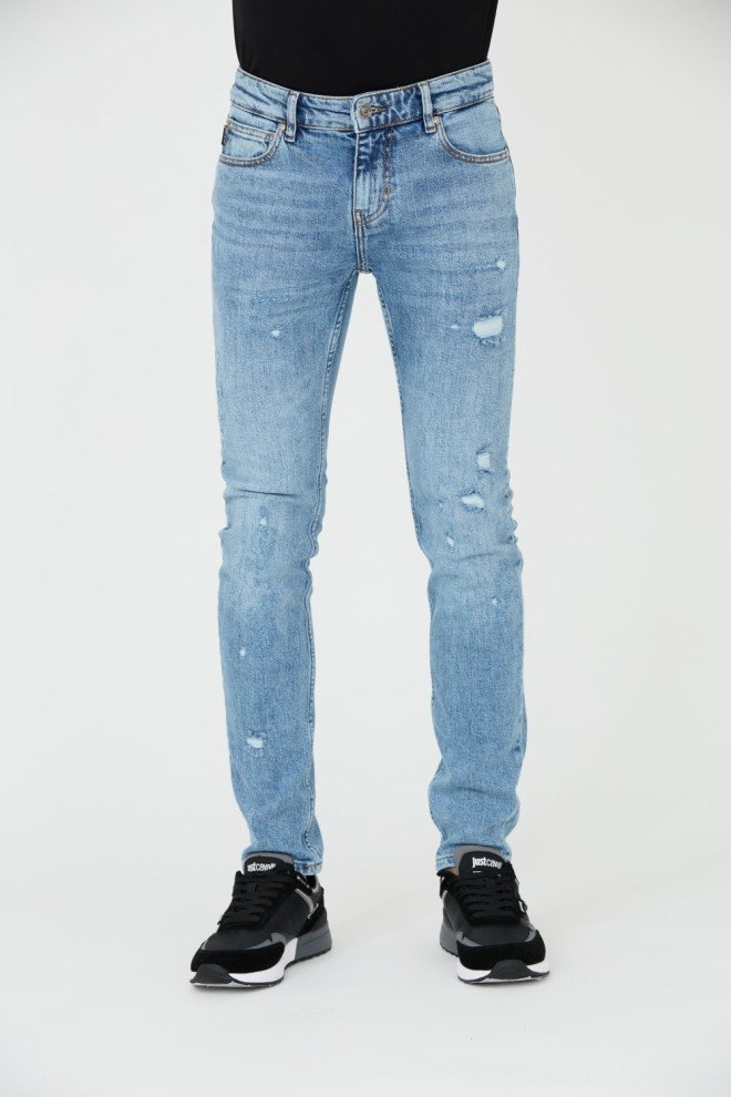 JUST CAVALLI Niebieskie jeansy Super Slim Chain