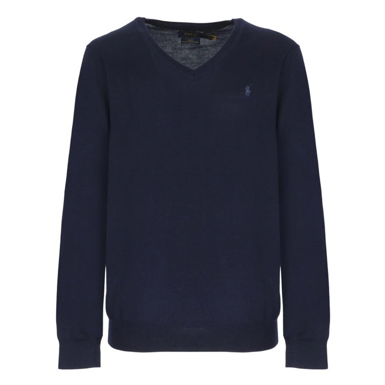 Niebieski Wełniany Sweter z Dekoltem w Szpic dla Mężczyzn Ralph Lauren