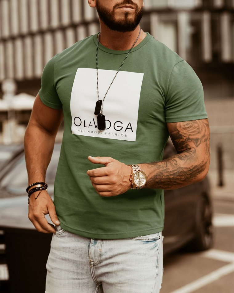 T-shirt męski OLAVOGA BIG SQUARE MAN khaki M