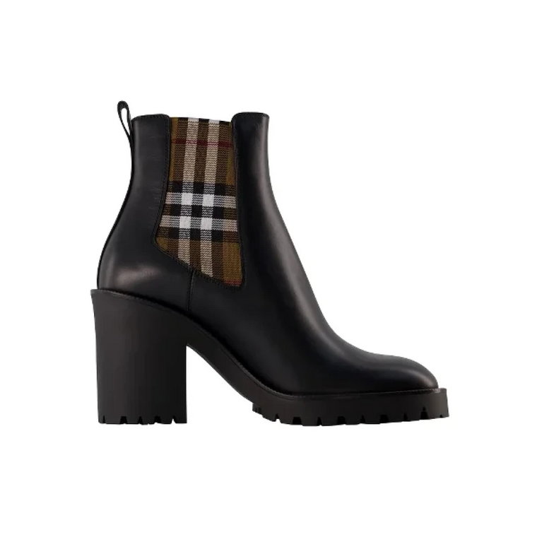 Czarne skórzane buty na wysokim obcasie Burberry