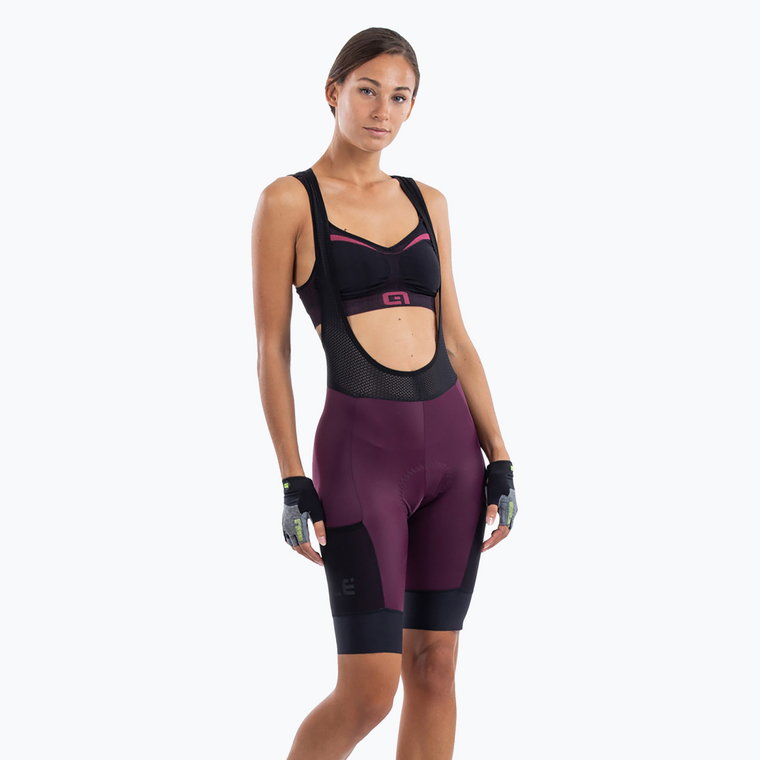 Spodenki rowerowe damskie Alé Stones Cargo Bibshorts plum