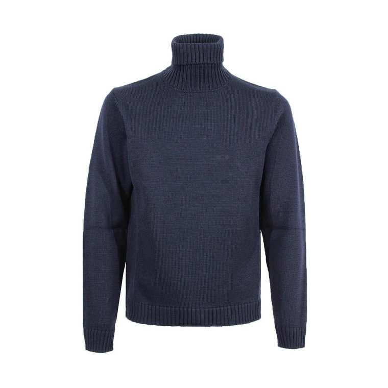 Niebieski Sweter z Włókna Merino z Golfem Zanone