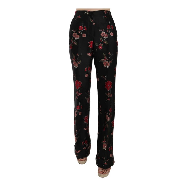 Floral Print Black Boot Cut Trouser Pants Dolce & Gabbana