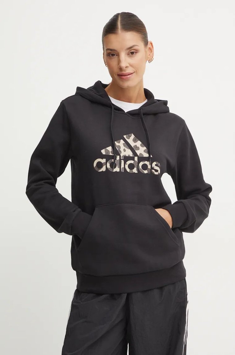 adidas bluza damska kolor czarny z kapturem z nadrukiem IW5152