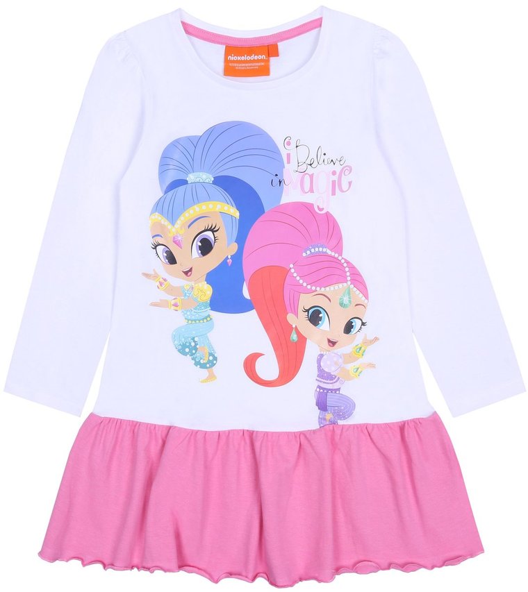 Dziewczęca, Biało- Różowa Tunika Z Falbaną Shimmer&Shine