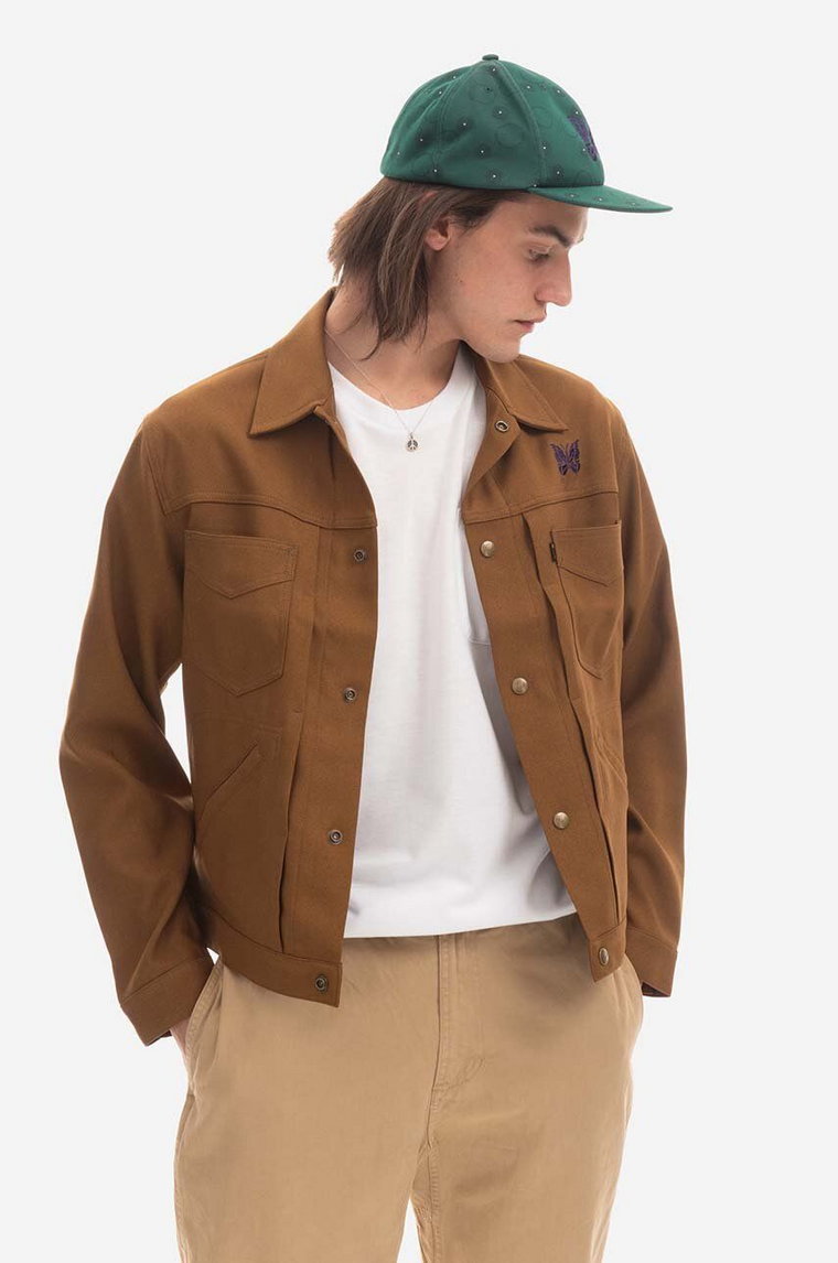 Needles kurtka Penny Jean Jacket - Poly Twill męska kolor brązowy przejściowa LQ171.BROWN-Brown