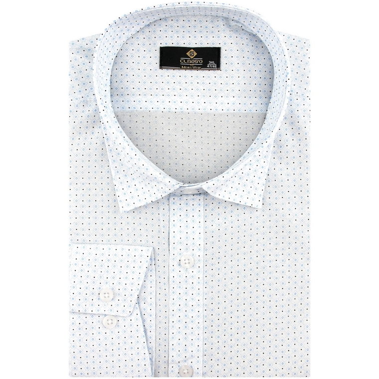 Duża Koszula Męska Elegancka Wizytowa do garnituru biała we wzory z długim rękawem Duże rozmiary Classo C861