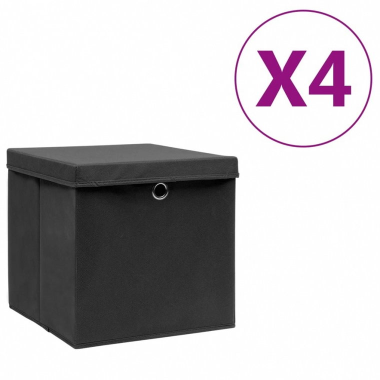 Pudełka z pokrywami, 4 szt., 28x28x28 cm, czarne kod: V-325188