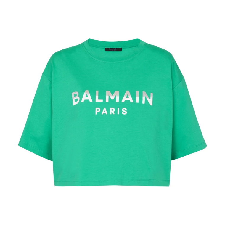 Dwukolorowa Cropped Paris T-shirt Balmain