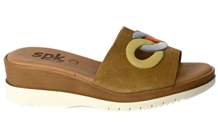 Klapki SPK Shoes 8004 TAN Brązowe Skórzane